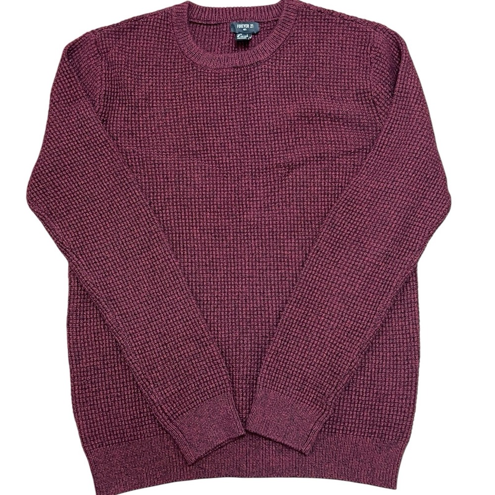 Forever 21 100% Cotton Knitted Sweater Large Maroon Men's Crewneck NWOT‎